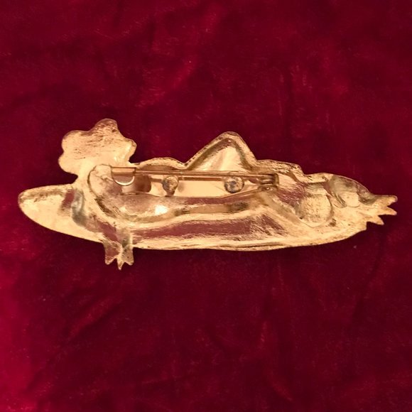 Vintage Jordache Frog Lying on Lily Pad Gold Tone Pin Brooch - Picture 2 of 3
